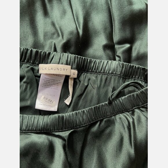 Silk Laundry Bias-Cut Pants Pull-On Flared Leg Green Size Large *READ FLAW* - Picture 4 of 11